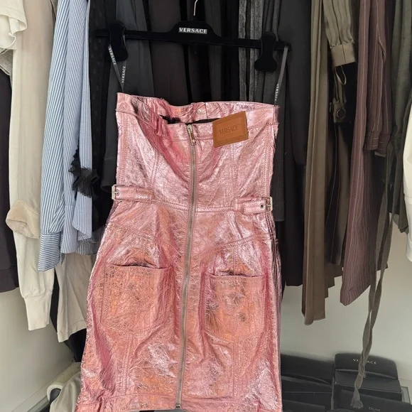 VersaceLaminated Leather Strapless Minidress